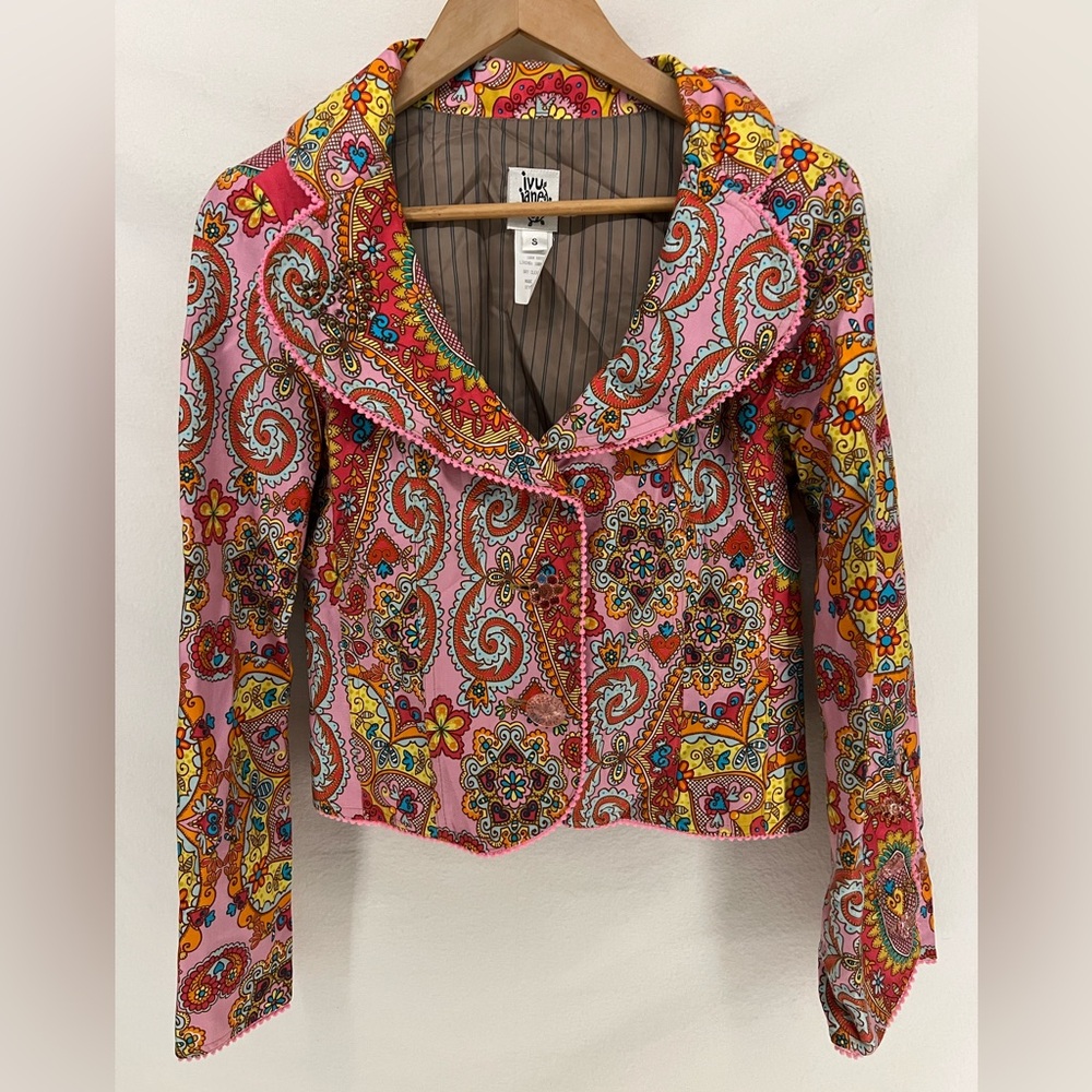 Ivy Jane Y2K Colorful Paisley Heart Rhinestone Studded Detail Jacket Size S